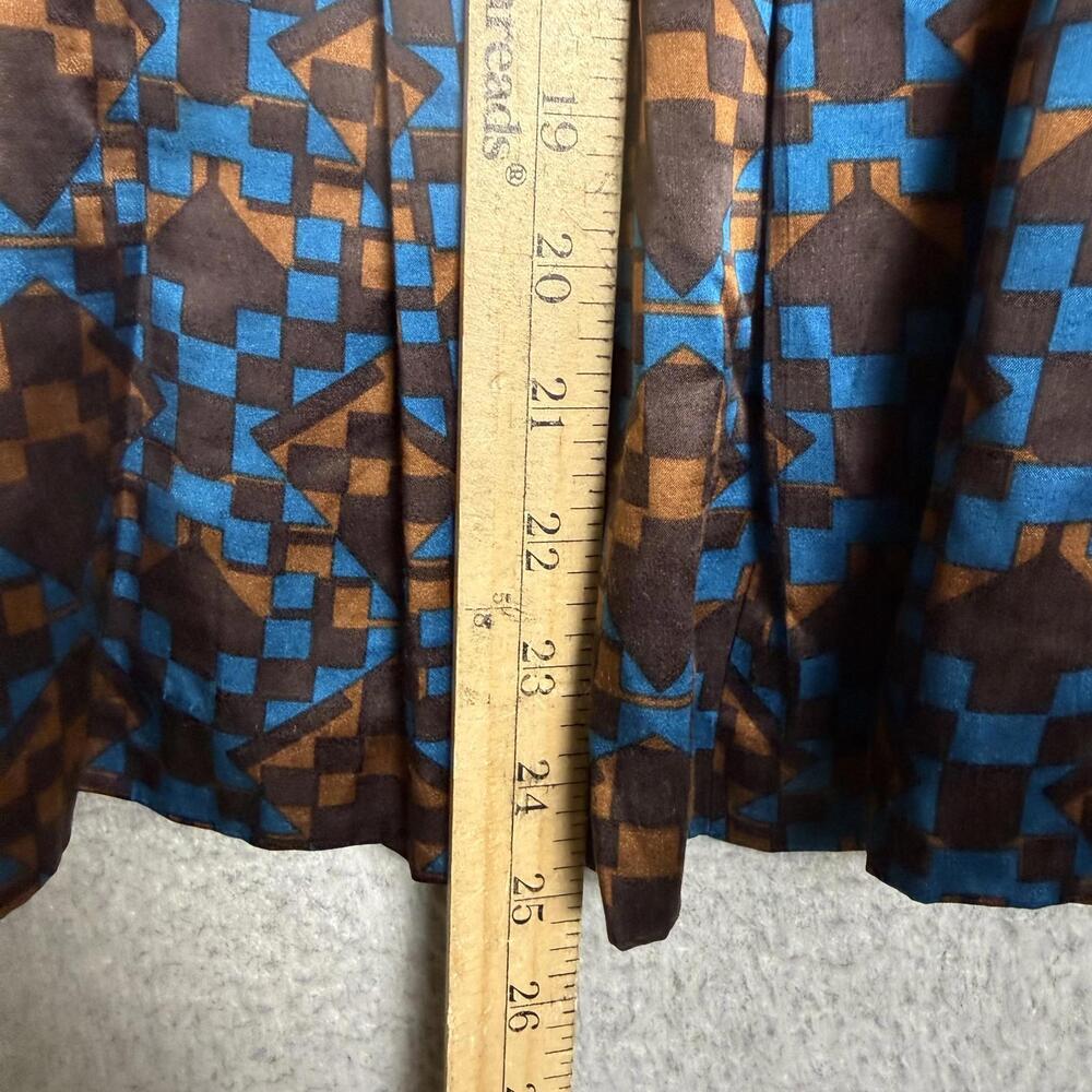 DKNY City Silk Skirt Size 6 Blue-Brown-Cinnamon Geometric Design Midi - Picture 3 of 8